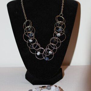 Christopher & Banks Silver and Blue Beaded Necklace with Matching Bracelet